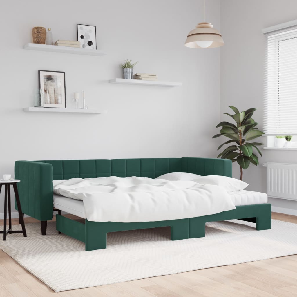 vidaXL Rozkladacia denná posteľ s matracmi tmavozelená 80x200 cm zamat