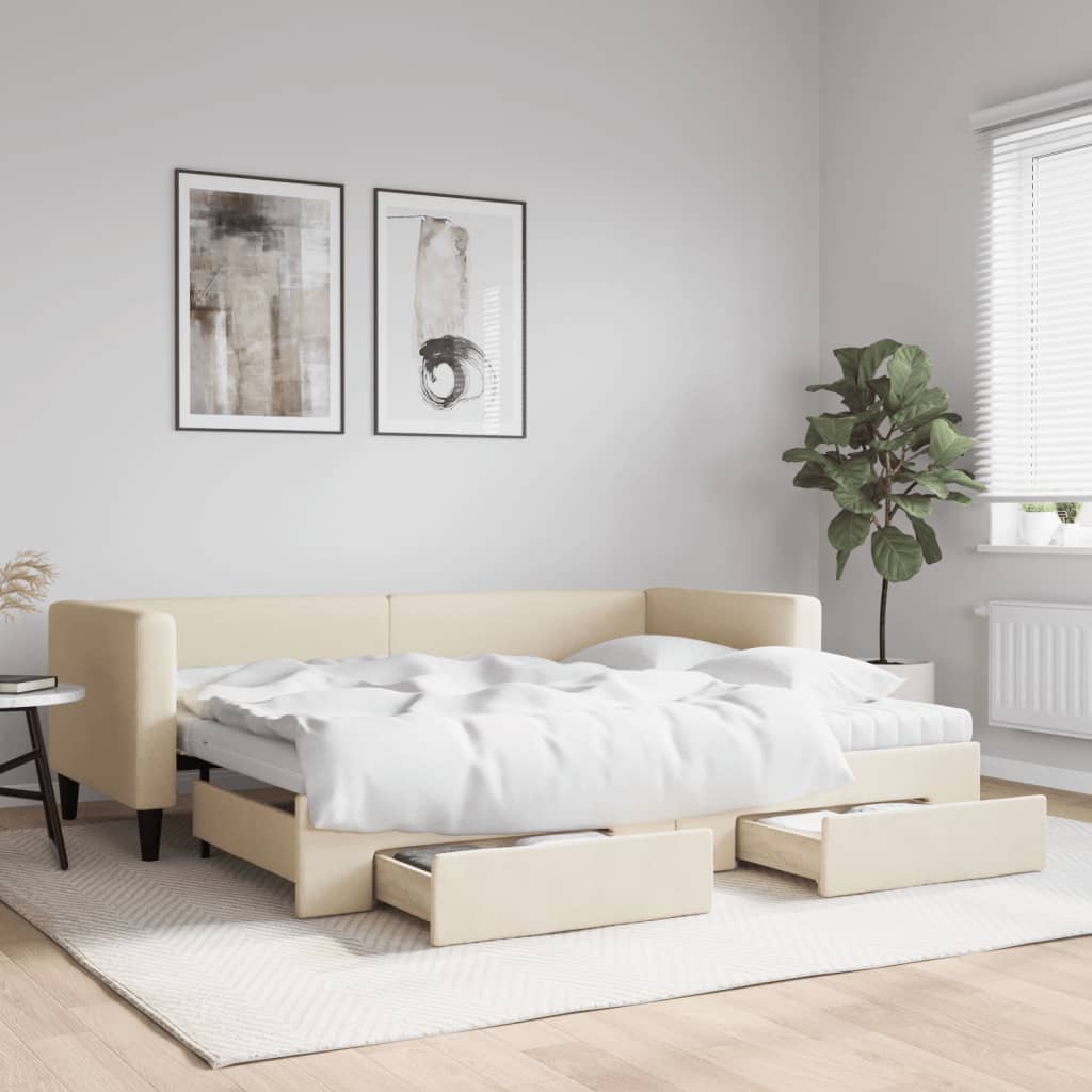 vidaXL Rozkladacia denná posteľ so zásuvkami krémová 80x200 cm látka