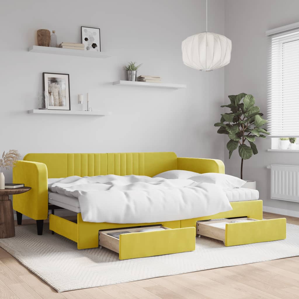 vidaXL Rozkladacia denná posteľ s matracmi žltá 80x200 cm zamat