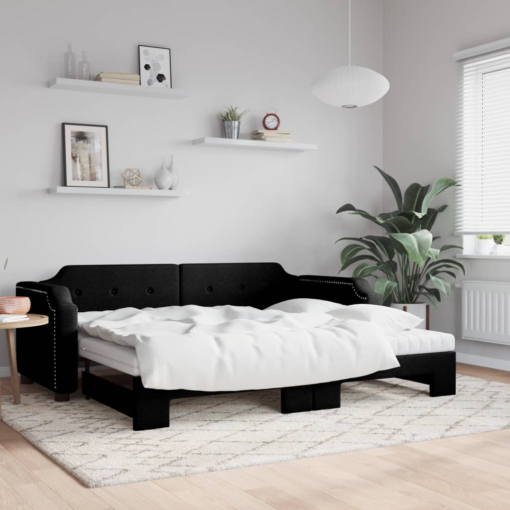 vidaXL Rozkladacia denná posteľ s matracmi čierna 80x200 cm látka