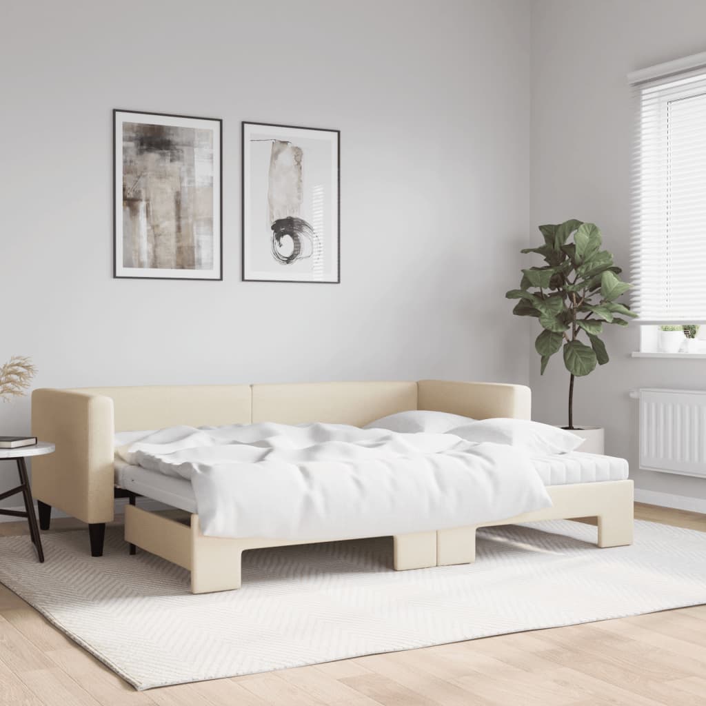 vidaXL Rozkladacia denná posteľ s matracmi krémová 80x200 cm látka