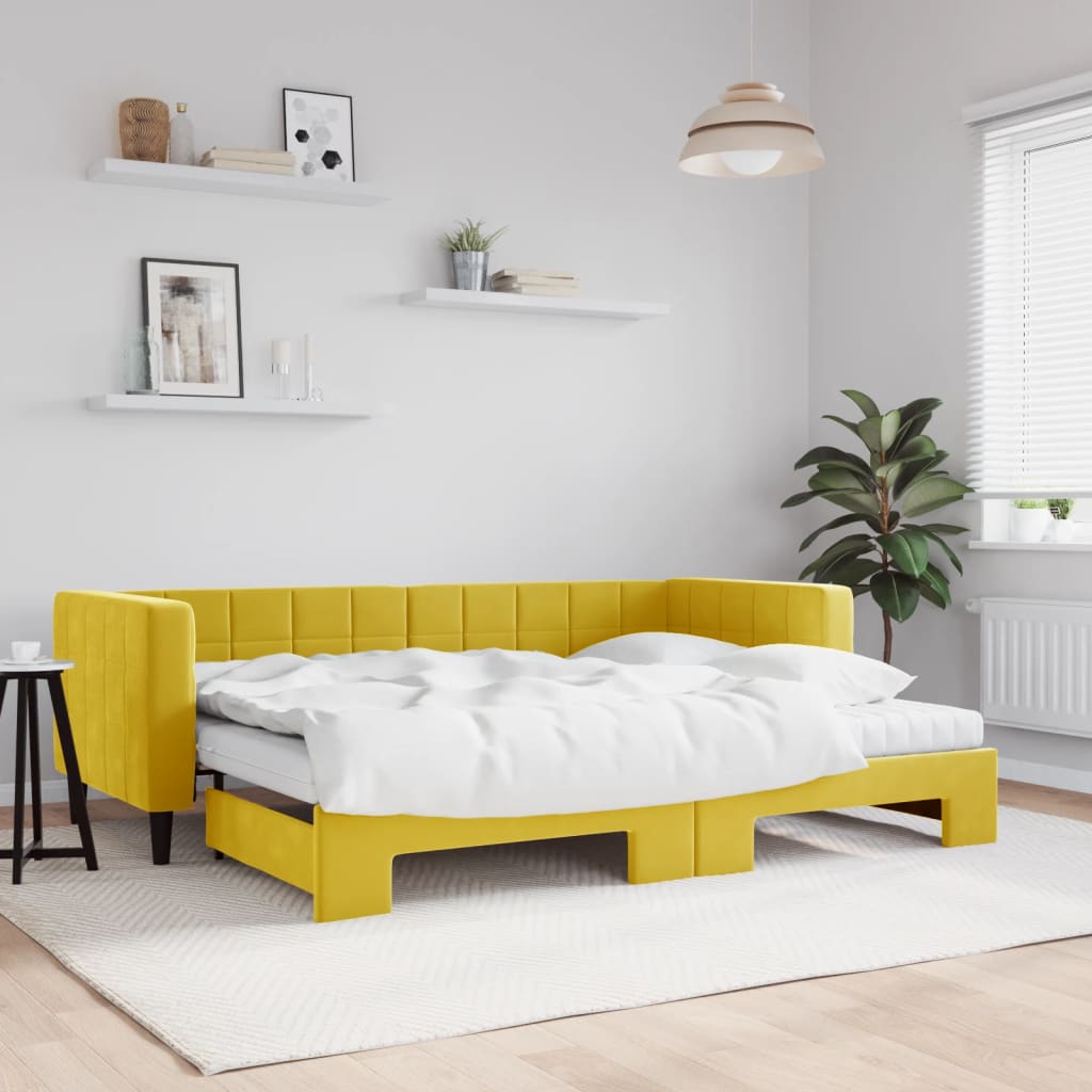vidaXL Rozkladacia denná posteľ s matracmi žltá 80x200 cm zamat