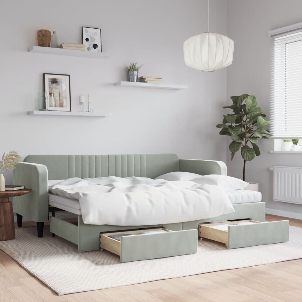 vidaXL Rozkladacia denná posteľ so zásuvkami bledosivá 80x200 cm látka