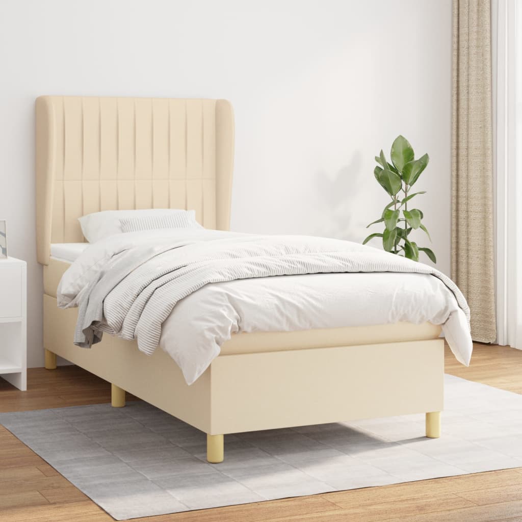 vidaXL Posteľný rám boxspring s matracom krémový 90x190 cm látka