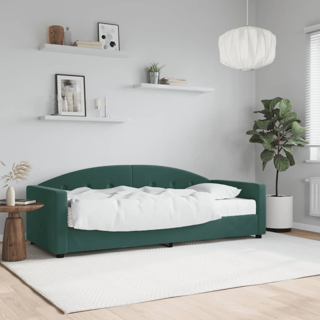 vidaXL Denná posteľ s matracom tmavozelená 80x200 cm zamat