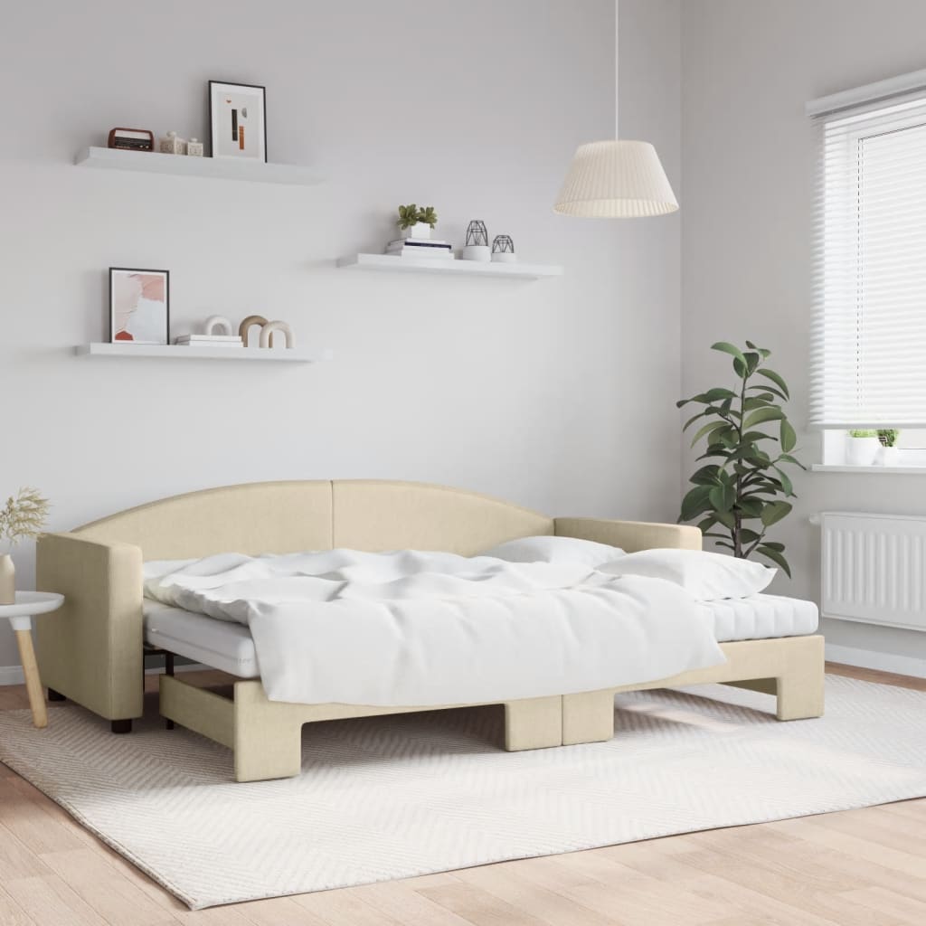 vidaXL Rozkladacia denná posteľ s matracmi krémová 80x200 cm látka