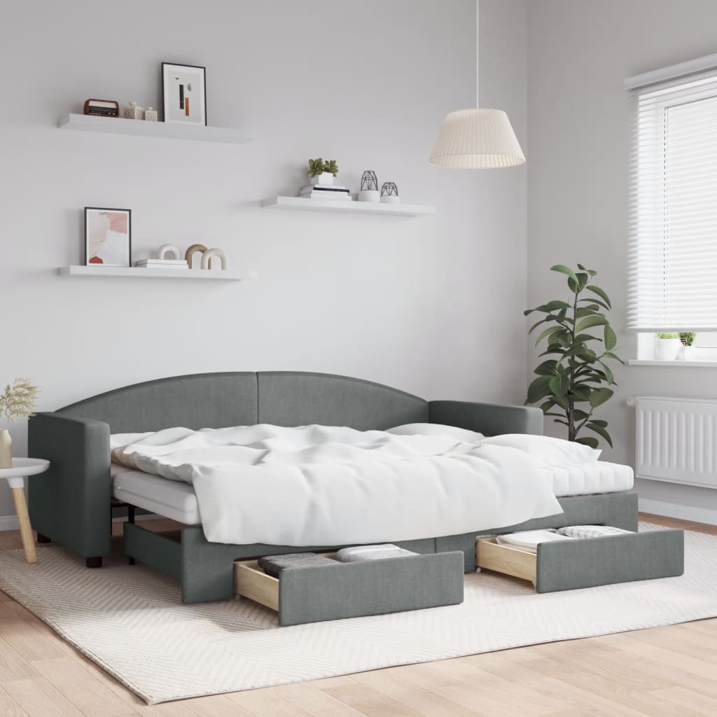 vidaXL Rozkladacia denná posteľ so zásuvkami tmavosivá 80x200 cm látka