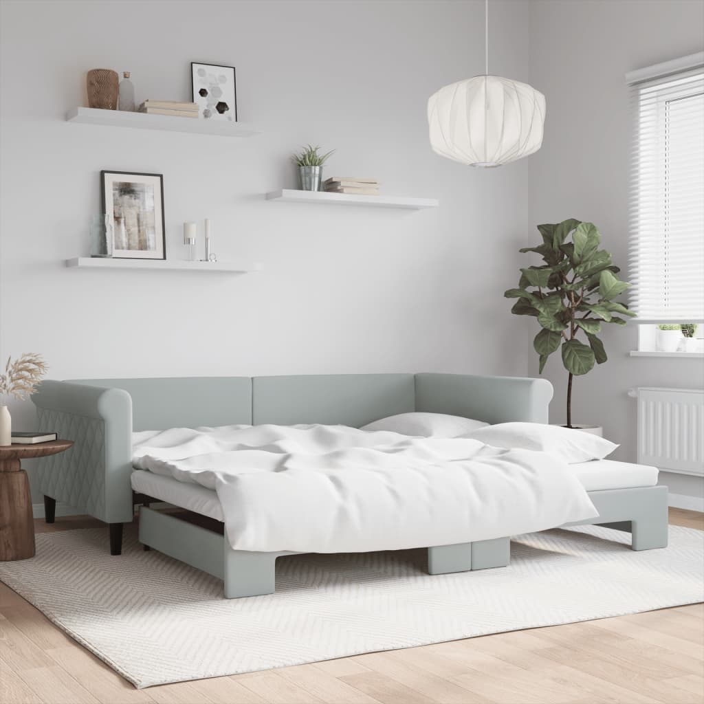 vidaXL Denná posteľ s rozkladacou posteľou bledosivá 100x200 cm zamat