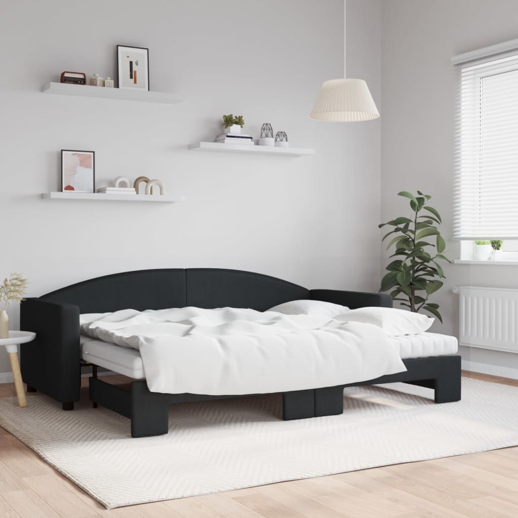 vidaXL Rozkladacia denná posteľ s matracmi čierna 80x200 cm látka