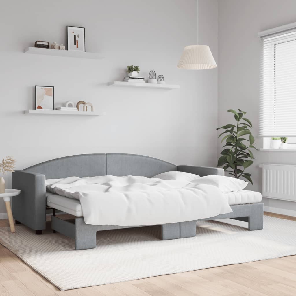 vidaXL Rozkladacia denná posteľ s matracmi bledosivá 80x200 cm látka