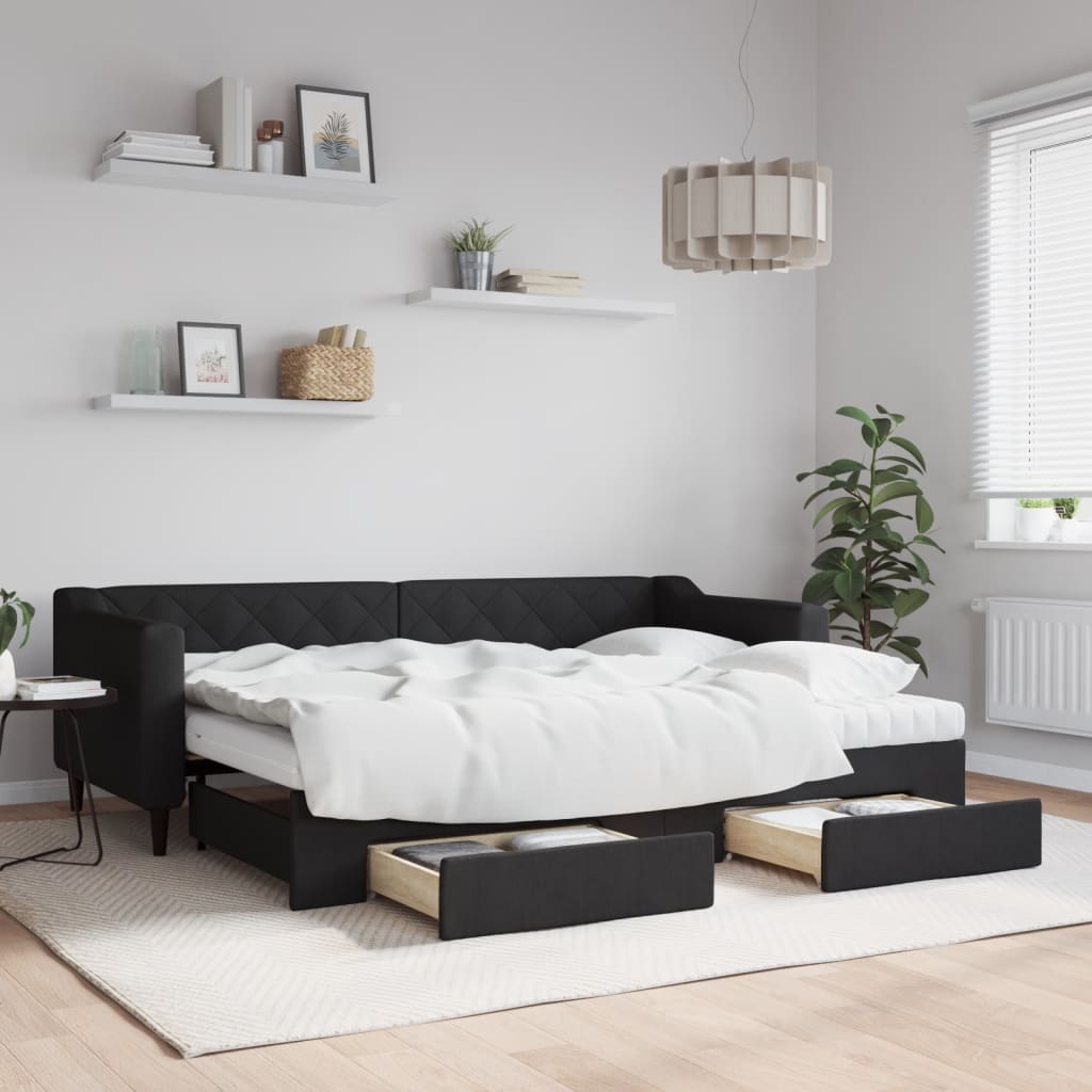 vidaXL Rozkladacia denná posteľ so zásuvkami čierna 80x200 cm látka