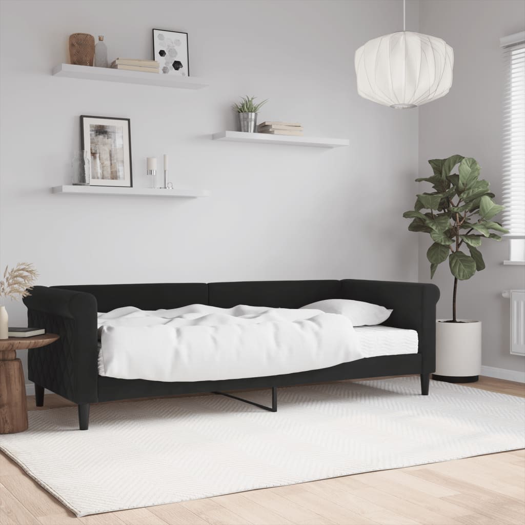 vidaXL Denná posteľ s matracom čierna 80x200 cm zamat