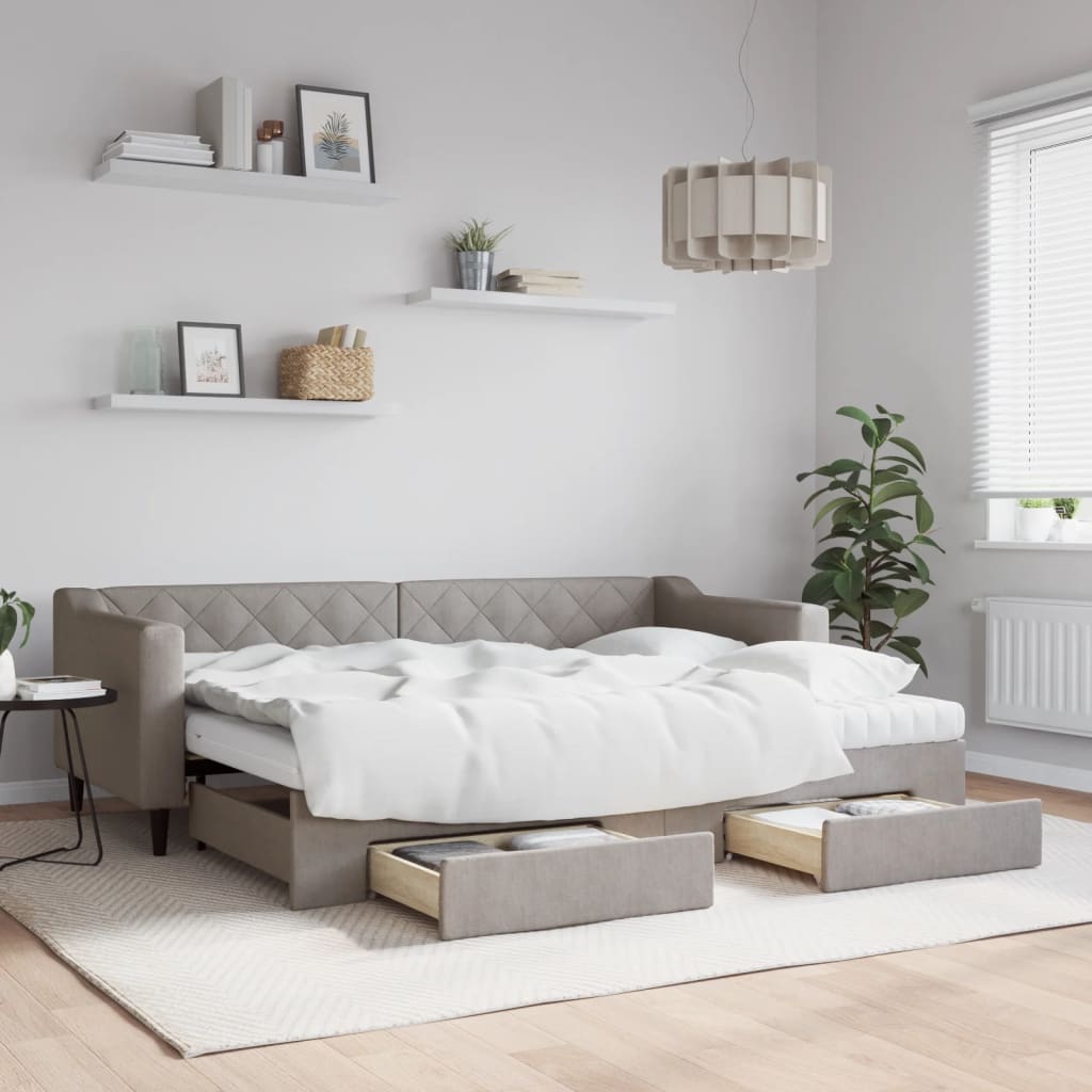 vidaXL Rozkladacia denná posteľ so zásuvkami sivohnedá 80x200 cm látka