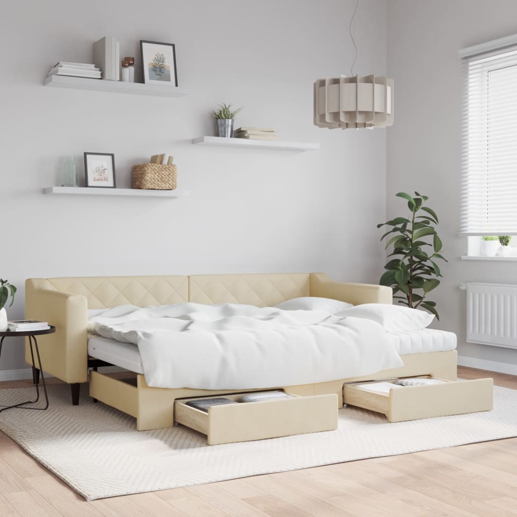 vidaXL Rozkladacia denná posteľ so zásuvkami krémová 80x200 cm látka