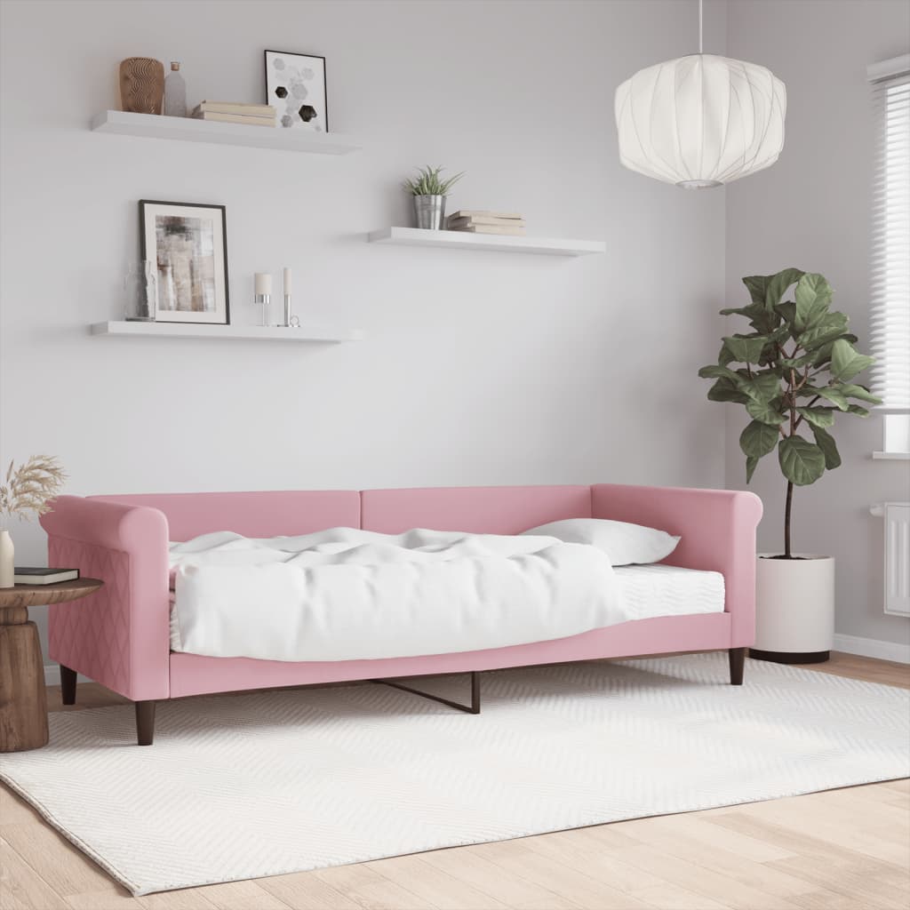 vidaXL Denná posteľ s matracom ružová 80x200 cm zamat