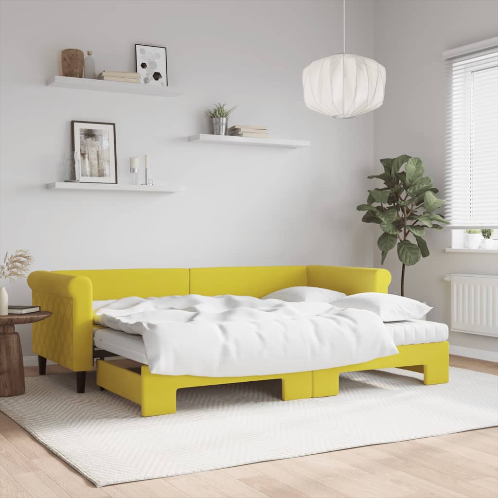 vidaXL Rozkladacia denná posteľ s matracmi žltá 80x200 cm zamat