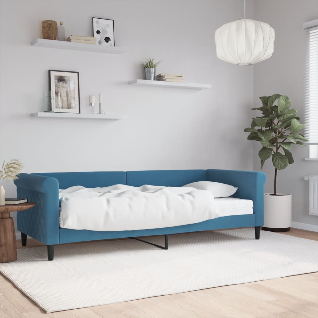 vidaXL Denná posteľ s matracom modrá 80x200 cm zamat