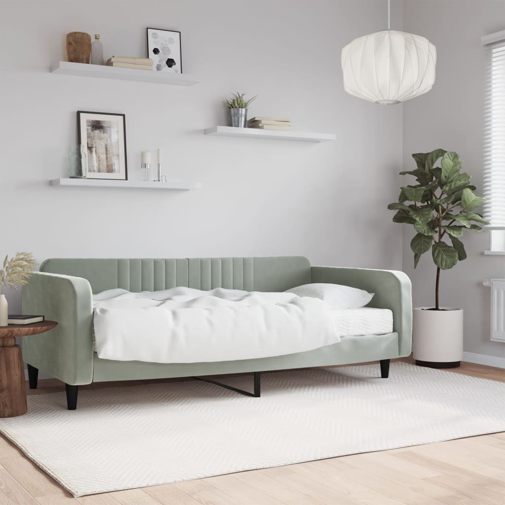 vidaXL Denná posteľ s matracom bledosivá 100x200 cm zamat
