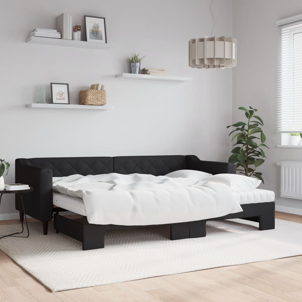 vidaXL Rozkladacia denná posteľ s matracmi čierna 80x200 cm látka