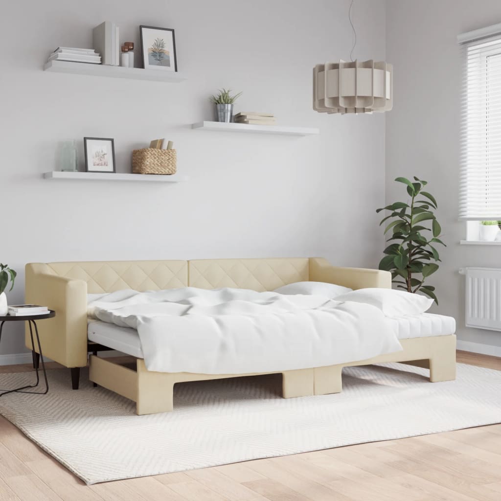 vidaXL Rozkladacia denná posteľ s matracmi krémová 80x200 cm látka