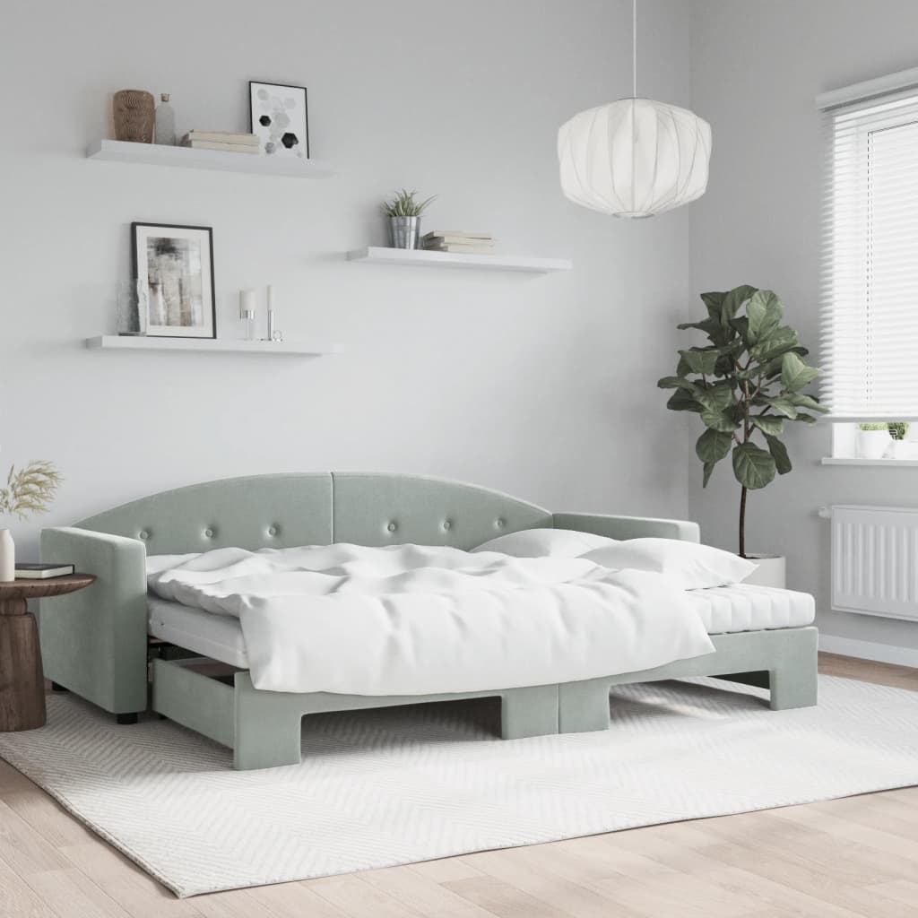 vidaXL Rozkladacia denná posteľ s matracmi bledosivá 80x200 cm zamat