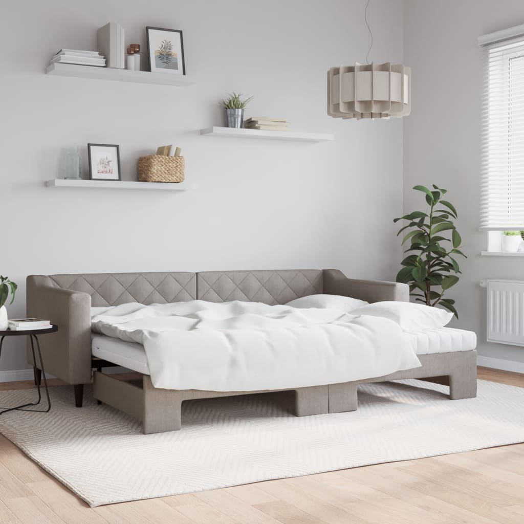 vidaXL Rozkladacia denná posteľ s matracmi sivohnedá 80x200 cm látka