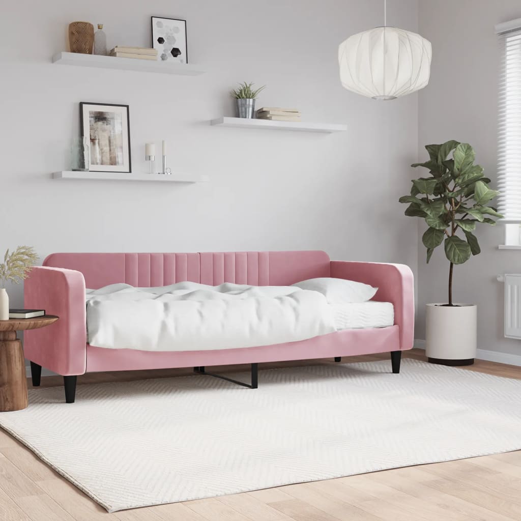 vidaXL Denná posteľ s matracom ružová 80x200 cm zamat