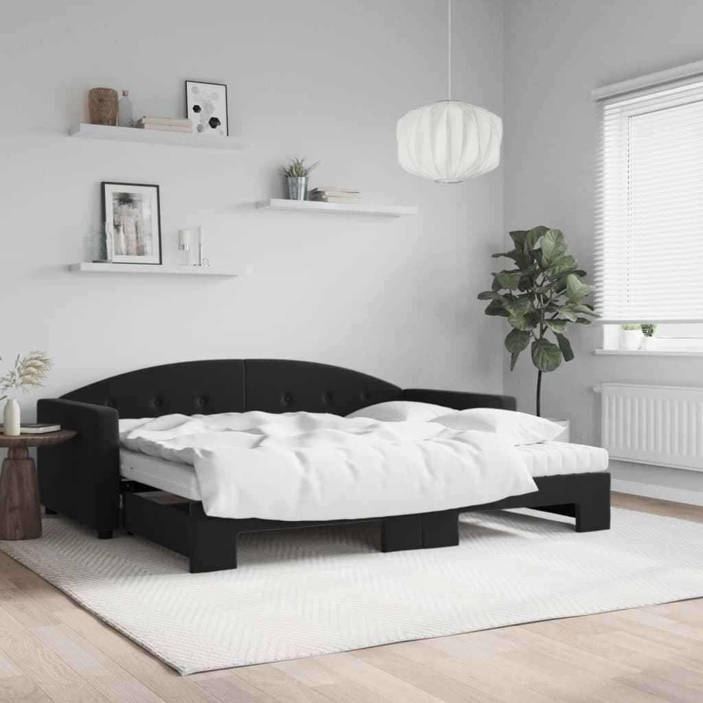 vidaXL Rozkladacia denná posteľ s matracmi čierna 90x200 cm zamat