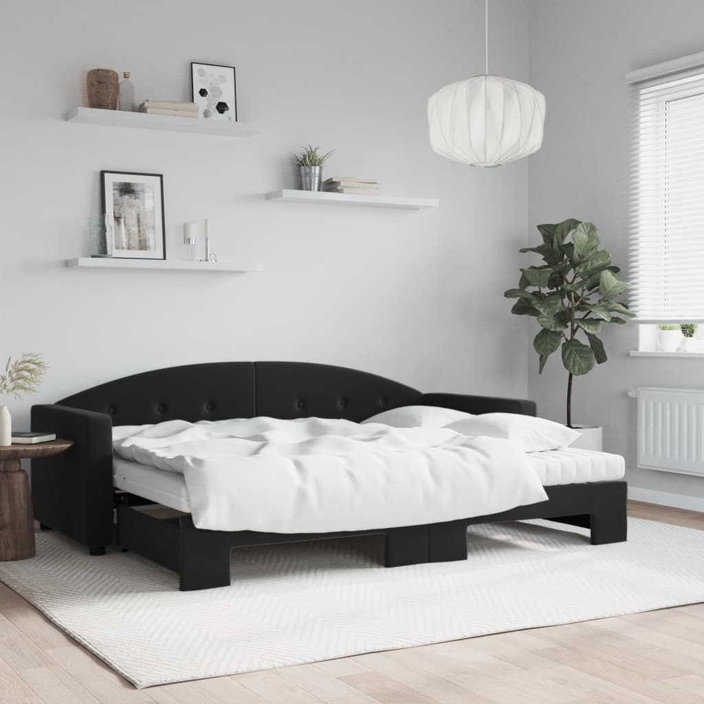 vidaXL Rozkladacia denná posteľ s matracmi čierna 80x200 cm zamat