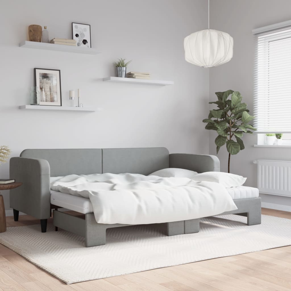 vidaXL Rozkladacia denná posteľ s matracmi bledosivá 80x200 cm látka