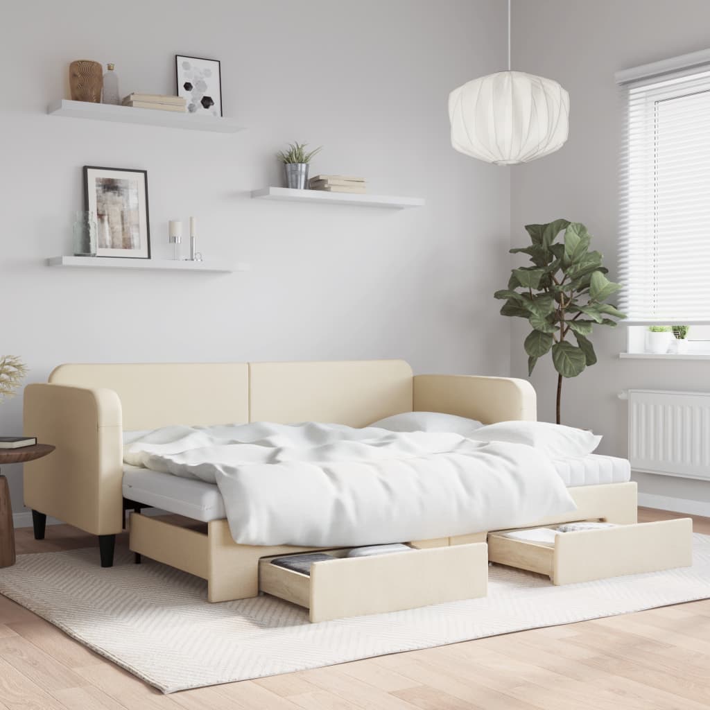 vidaXL Rozkladacia denná posteľ so zásuvkami krémová 80x200 cm látka