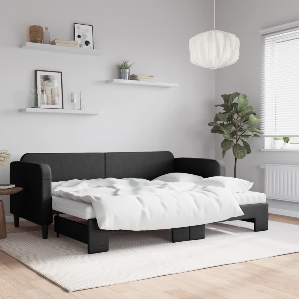 vidaXL Rozkladacia denná posteľ s matracmi čierna 80x200 cm látka