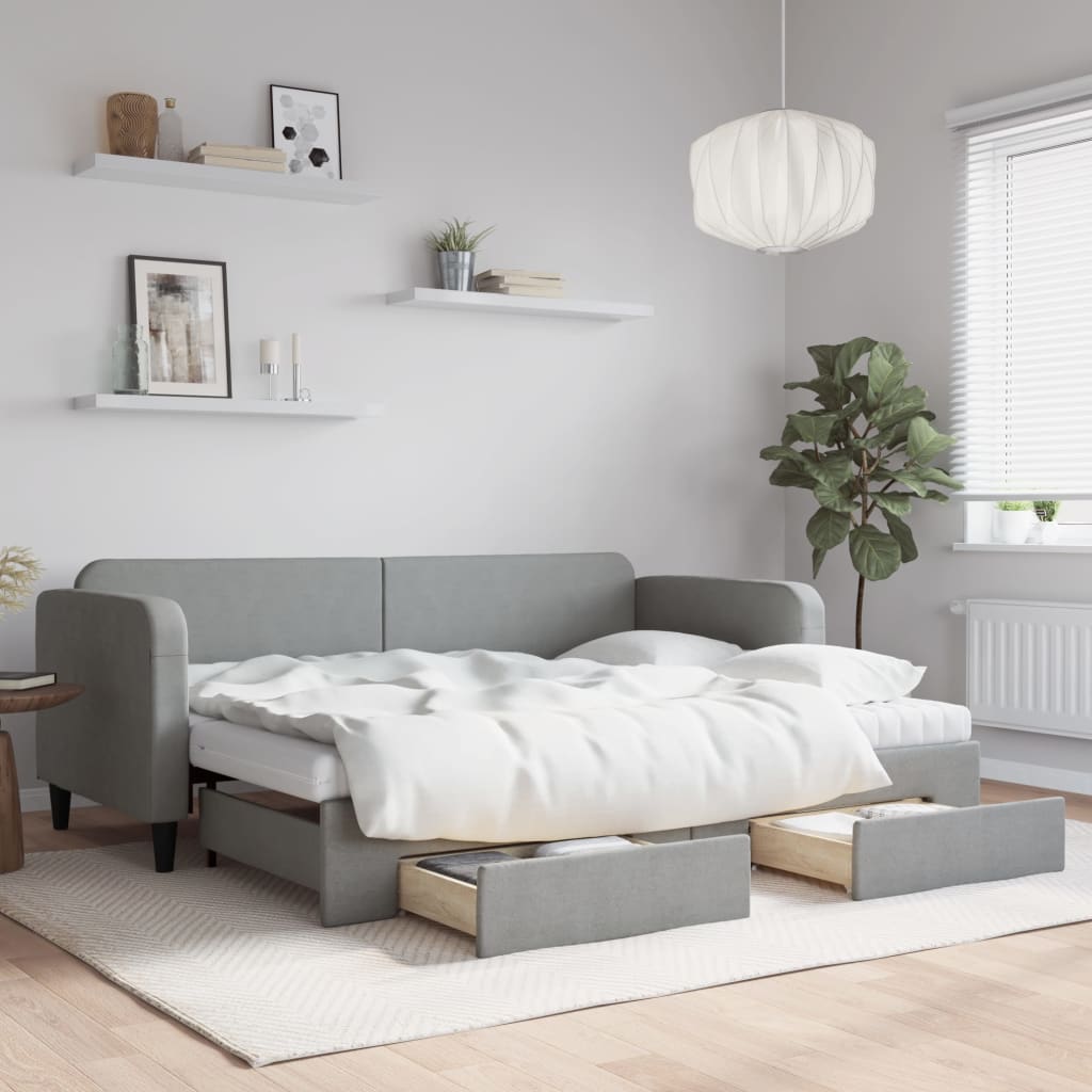 vidaXL Rozkladacia denná posteľ so zásuvkami bledosivá 80x200 cm látka