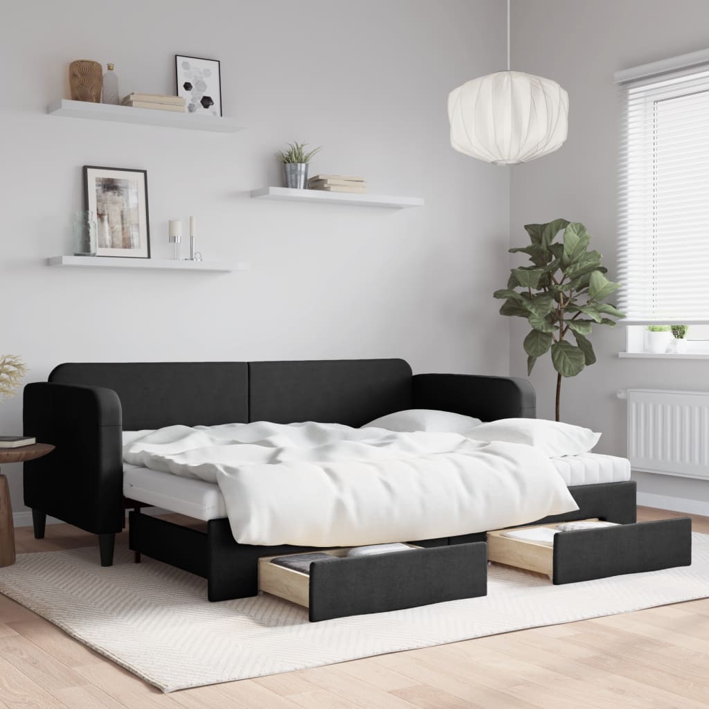 vidaXL Rozkladacia denná posteľ so zásuvkami čierna 80x200 cm látka