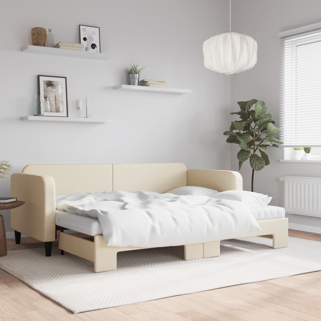vidaXL Rozkladacia denná posteľ s matracmi krémová 80x200 cm látka