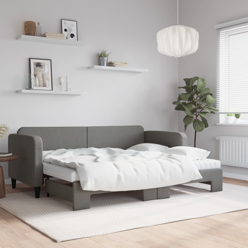vidaXL Rozkladacia denná posteľ s matracmi tmavosivá 80x200 cm látka