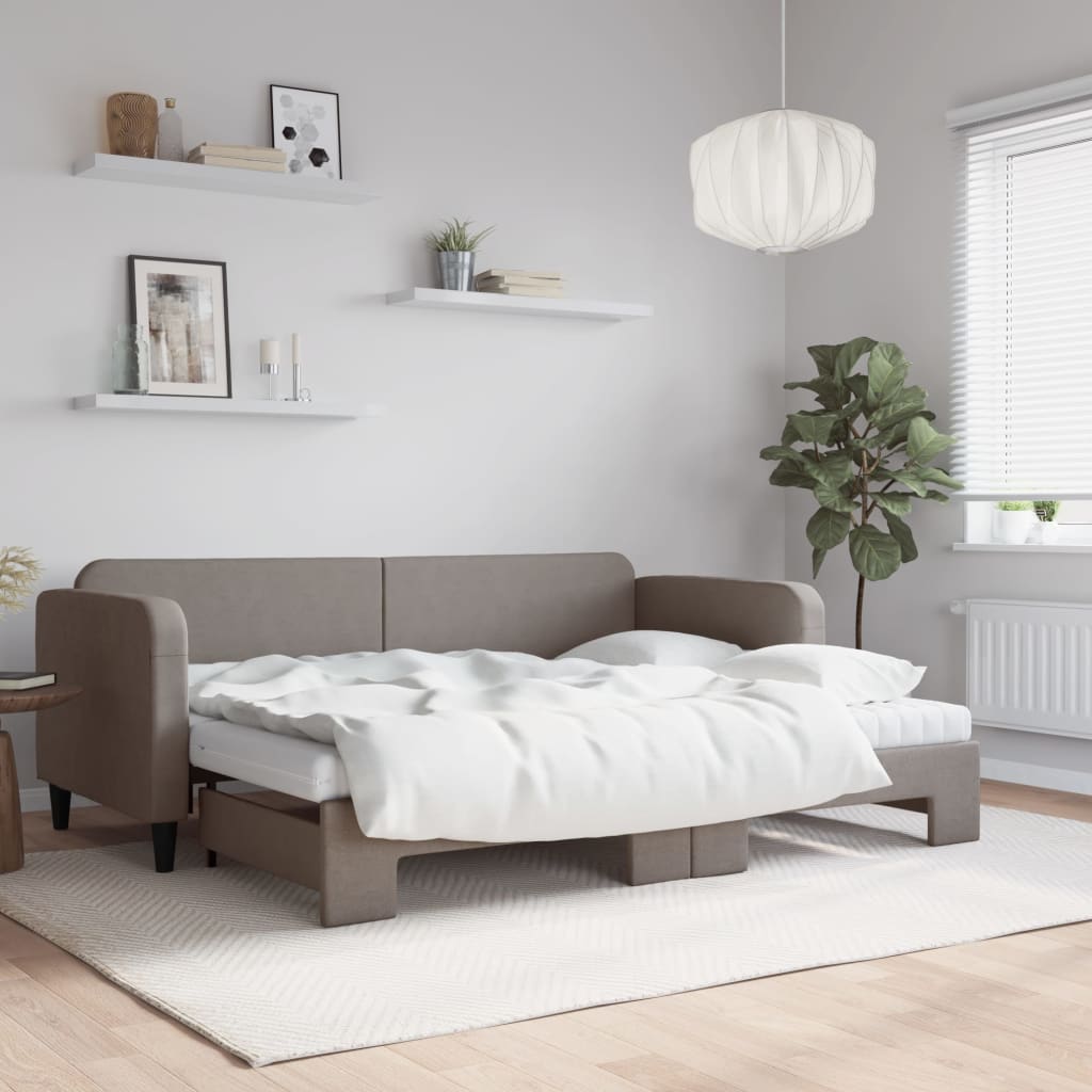 vidaXL Rozkladacia denná posteľ s matracmi sivohnedá 80x200 cm látka