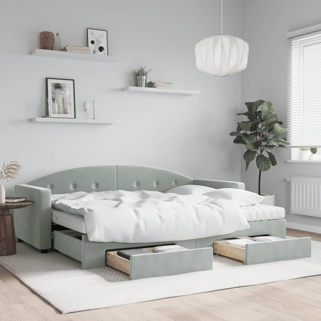 vidaXL Rozkladacia denná posteľ so zásuvkami bledosivá 80x200 cm látka