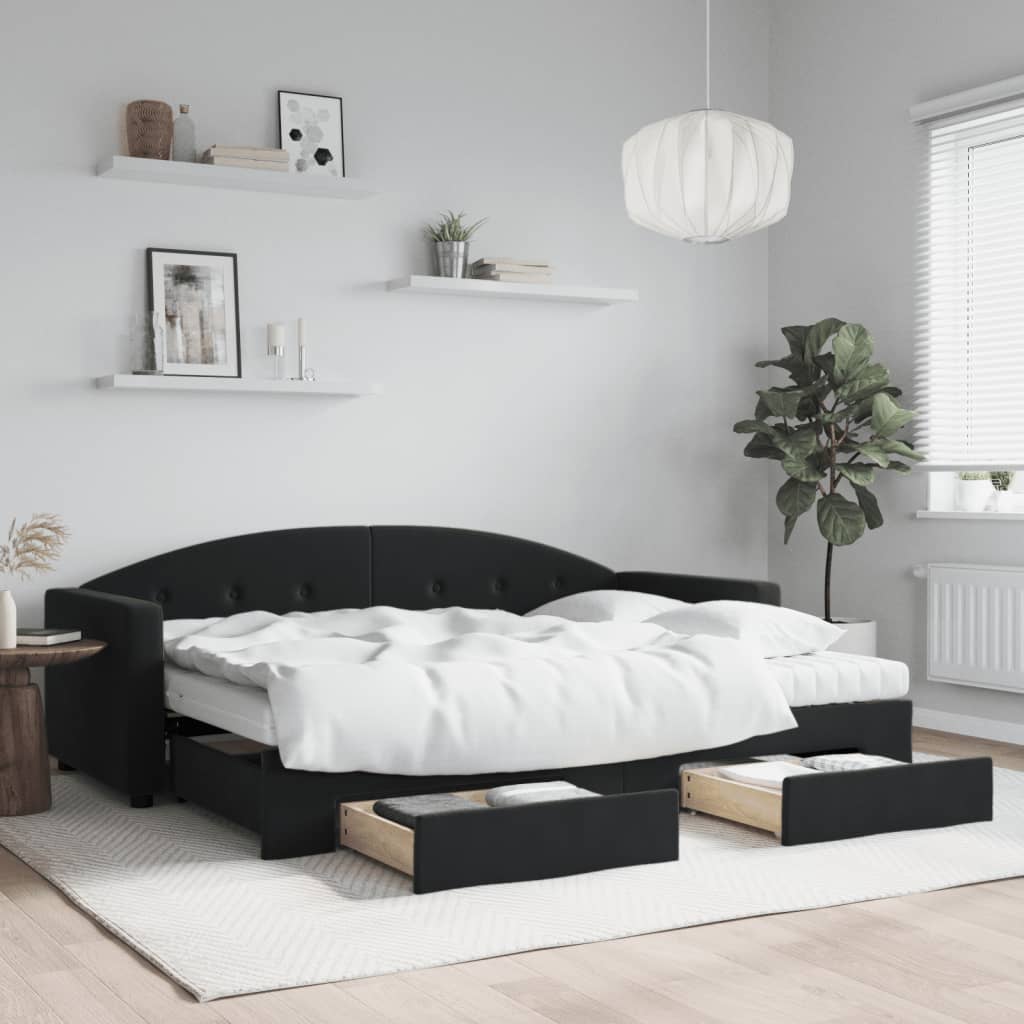 vidaXL Rozkladacia denná posteľ so zásuvkami čierna 80x200 cm látka