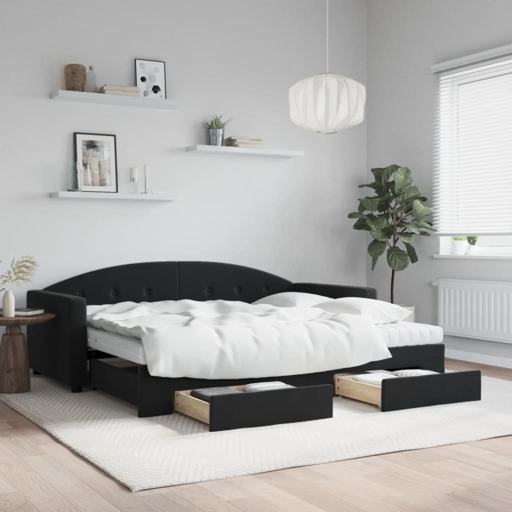 vidaXL Rozkladacia denná posteľ so zásuvkami čierna 90x200 cm zamat