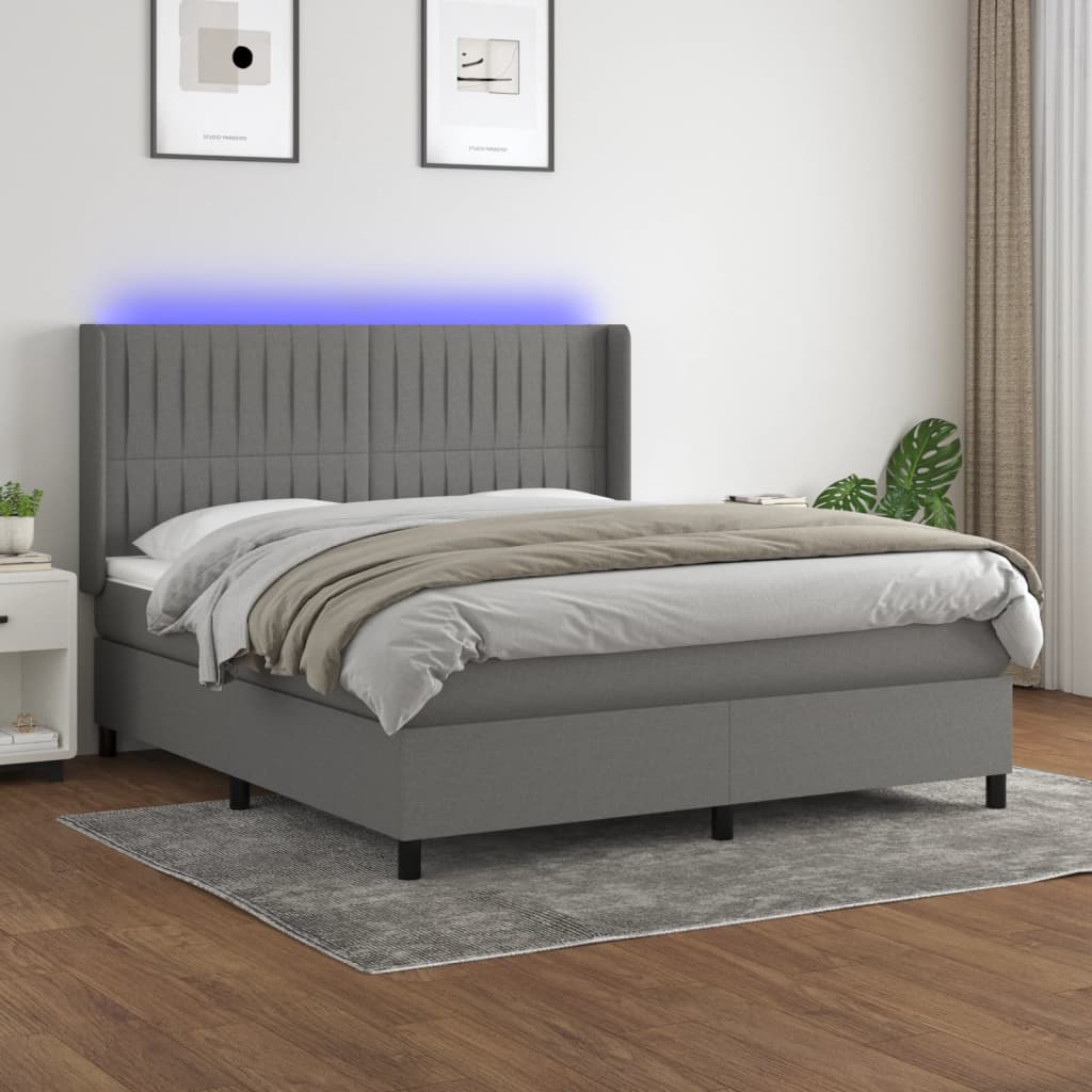 vidaXL Posteľ boxsping s matracom a LED tmavosivá 160x200 cm látka