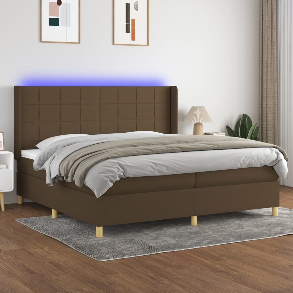 vidaXL Posteľ boxsping s matracom a LED tmavohnedá 200x200 cm látka