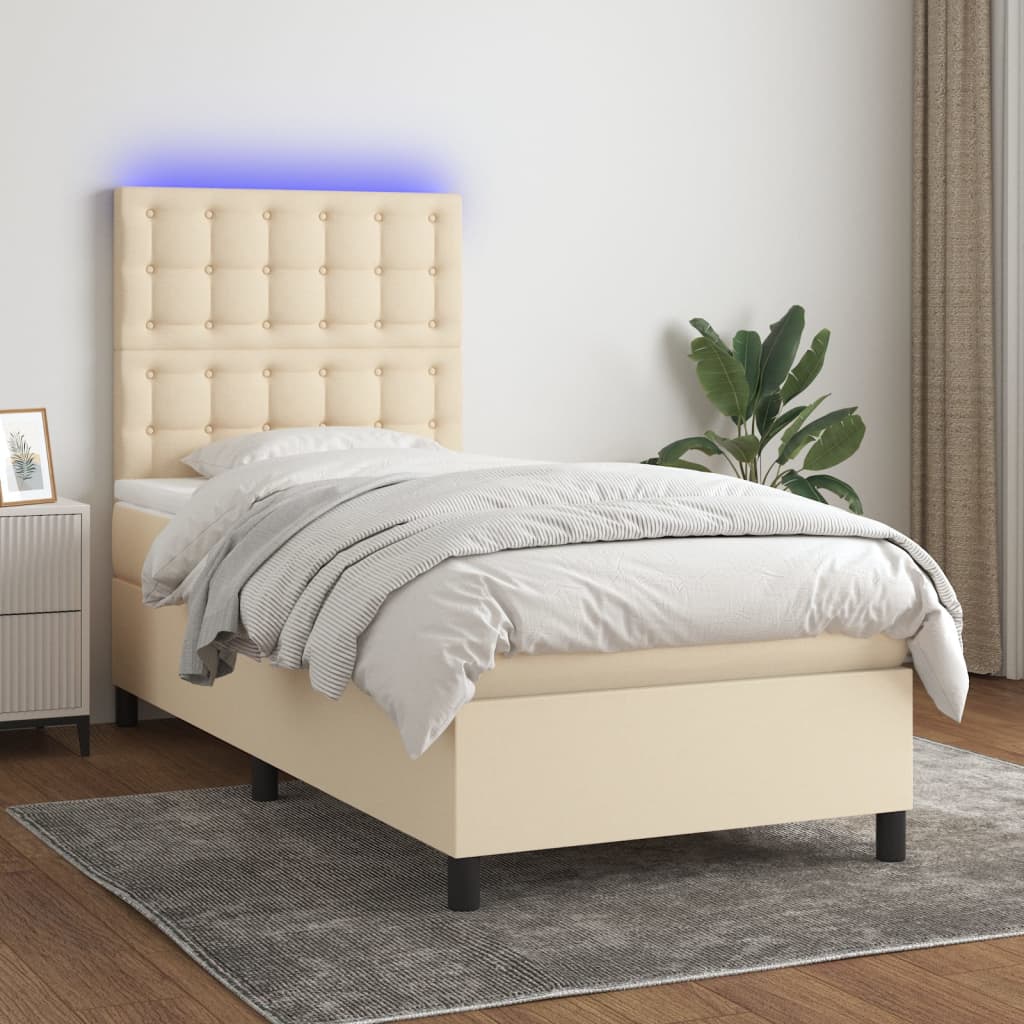 vidaXL Posteľ boxsping s matracom a LED krémová 80x200 cm látka
