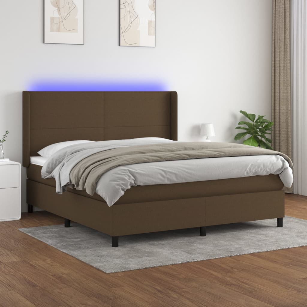 vidaXL Posteľ boxsping s matracom a LED tmavohnedá 160x200 cm látka