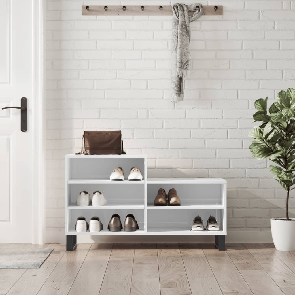 vidaXL Botník lesklý biely 102x36x60 cm spracované drevo