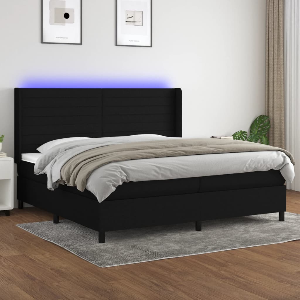 vidaXL Posteľ boxsping s matracom a LED čierna 200x200 cm látka