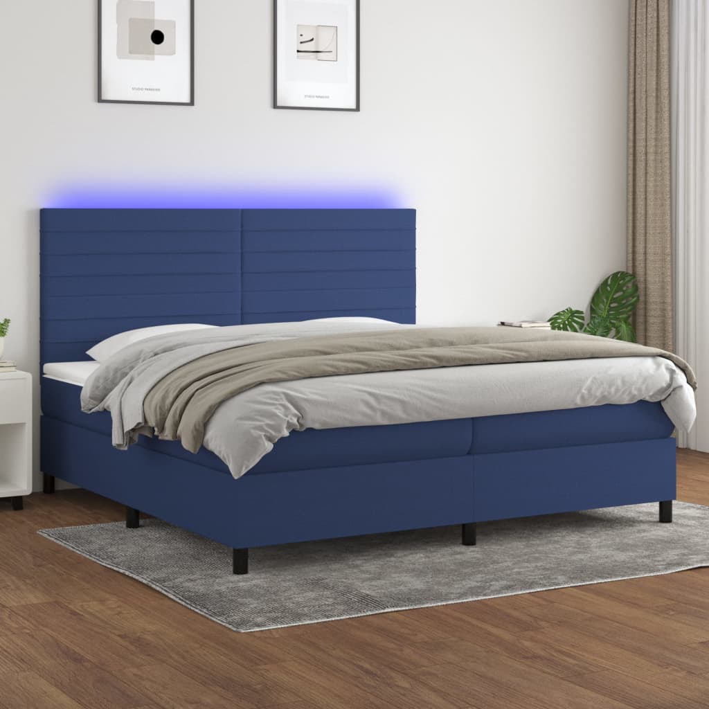 vidaXL Posteľ boxsping s matracom a LED modrá 200x200 cm látka