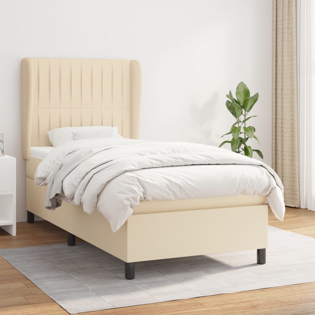 vidaXL Posteľný rám boxsping s matracom krémový 80x200 cm látka