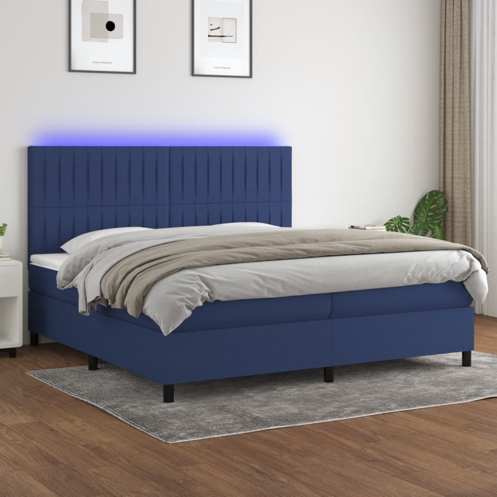vidaXL Posteľ boxsping s matracom a LED modrá 200x200 cm látka