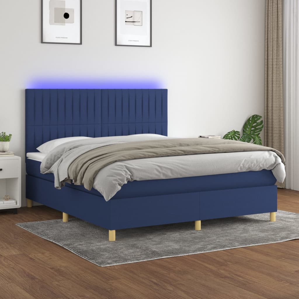 vidaXL Posteľ boxsping s matracom a LED modrá 160x200 cm látka